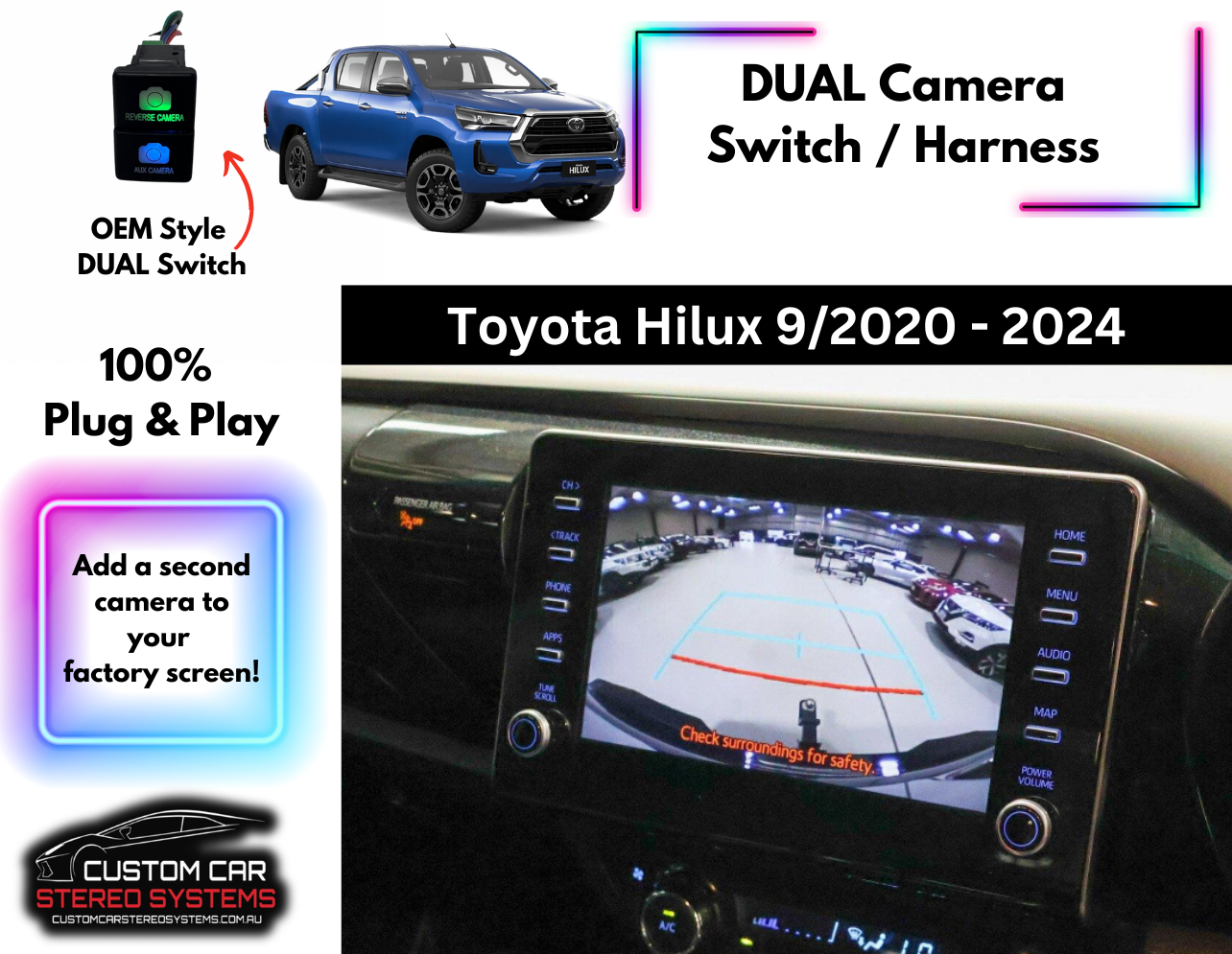 Dual Camera Override Switch / Harness - Suits Toyota Hilux N80 2015 - 2025