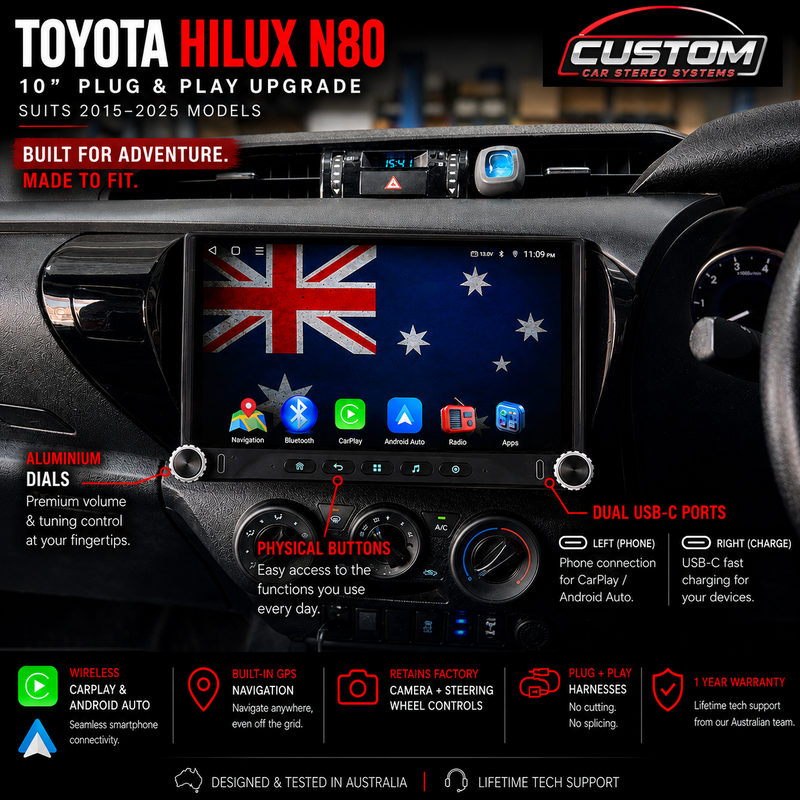 Toyota Hilux N80 2015 - 2025 10.1” Replacement Unit with Dials