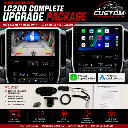 Toyota Landcruiser 200 series GXL 2016-2021 9" Replacement Unit + HD Reverse Camera Relocation kit BUNDLE