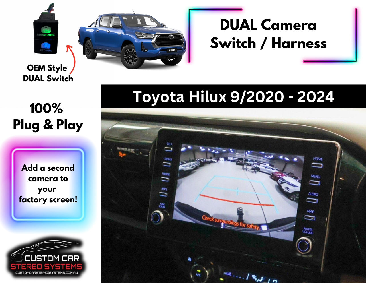 Dual Camera Override Switch / Harness - Suits Toyota Hilux N80 2015 - 2024